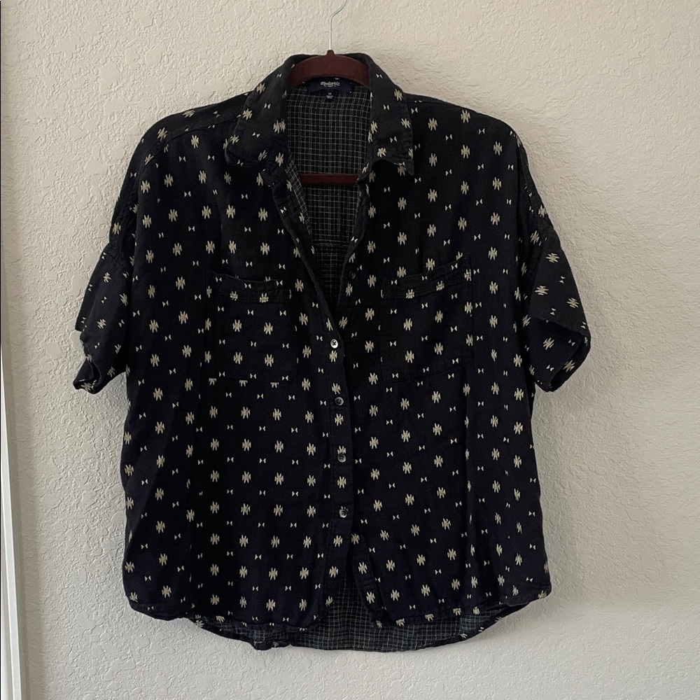 Madewell Black and White Patterned Short Sleeve Button UpS Sz M